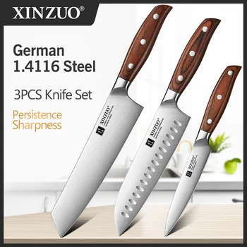 XINZUO 1-3PCS Set di coltelli da cucina Lama tedesca in acciaio inossidabile con impugnatura comoda Coltelli per affettare e tagliare a dadini Pratici e affilati 1