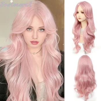EAST Pink Wig for Women Long Wavy Cosplay Wigs Natural Soft Sweet Synthetic Wig for Daily Use School Life Lolita Wig Pink 1