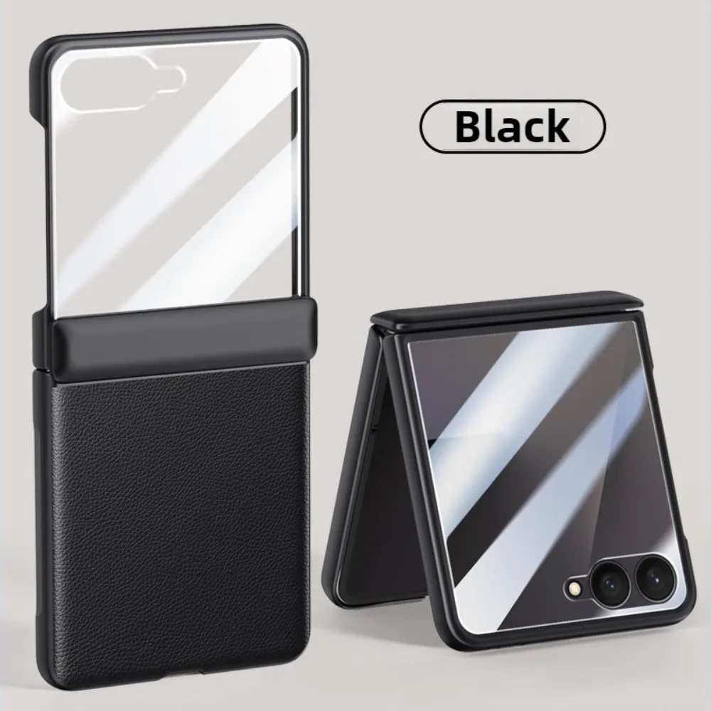 Premium PU Leather Hinge Phone Case with Built-in Screen Protector - Shockproof Protective Cover