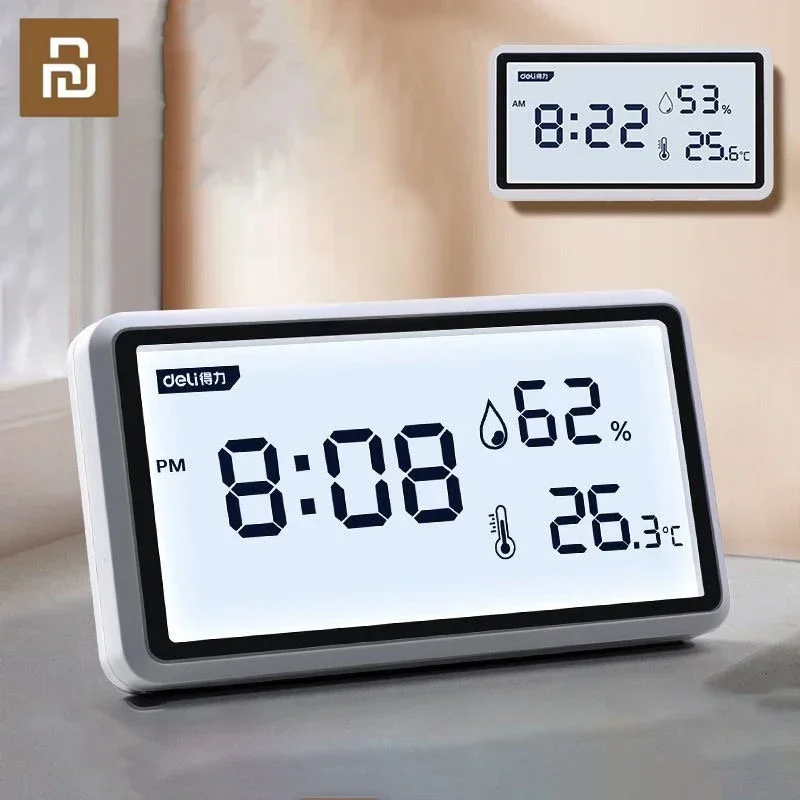 

Xiaomi Deli Electronic Thermometer Hygrometer Weather Station High Precision with Table Clock Function Digital Thermometer Tools