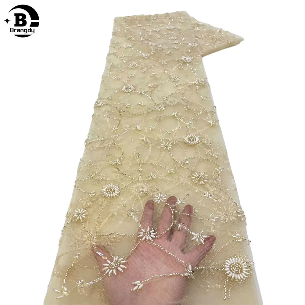 

Luxury African Groom Sequins Lace Fabric 2023 High Quality Beads Embroidery French Lace For Nigerian Wedding Dress X48012
