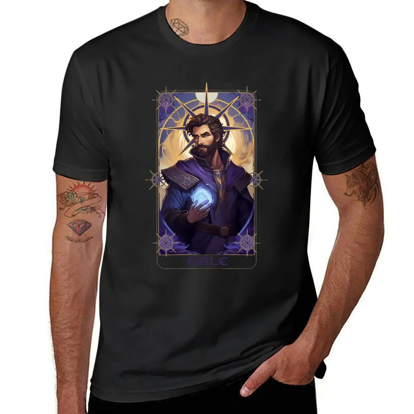 

Gale, the Legendary Wizard of Waterdeep. Baldur's Gate 3 inspired funart T-shirt blanks mens t shirts