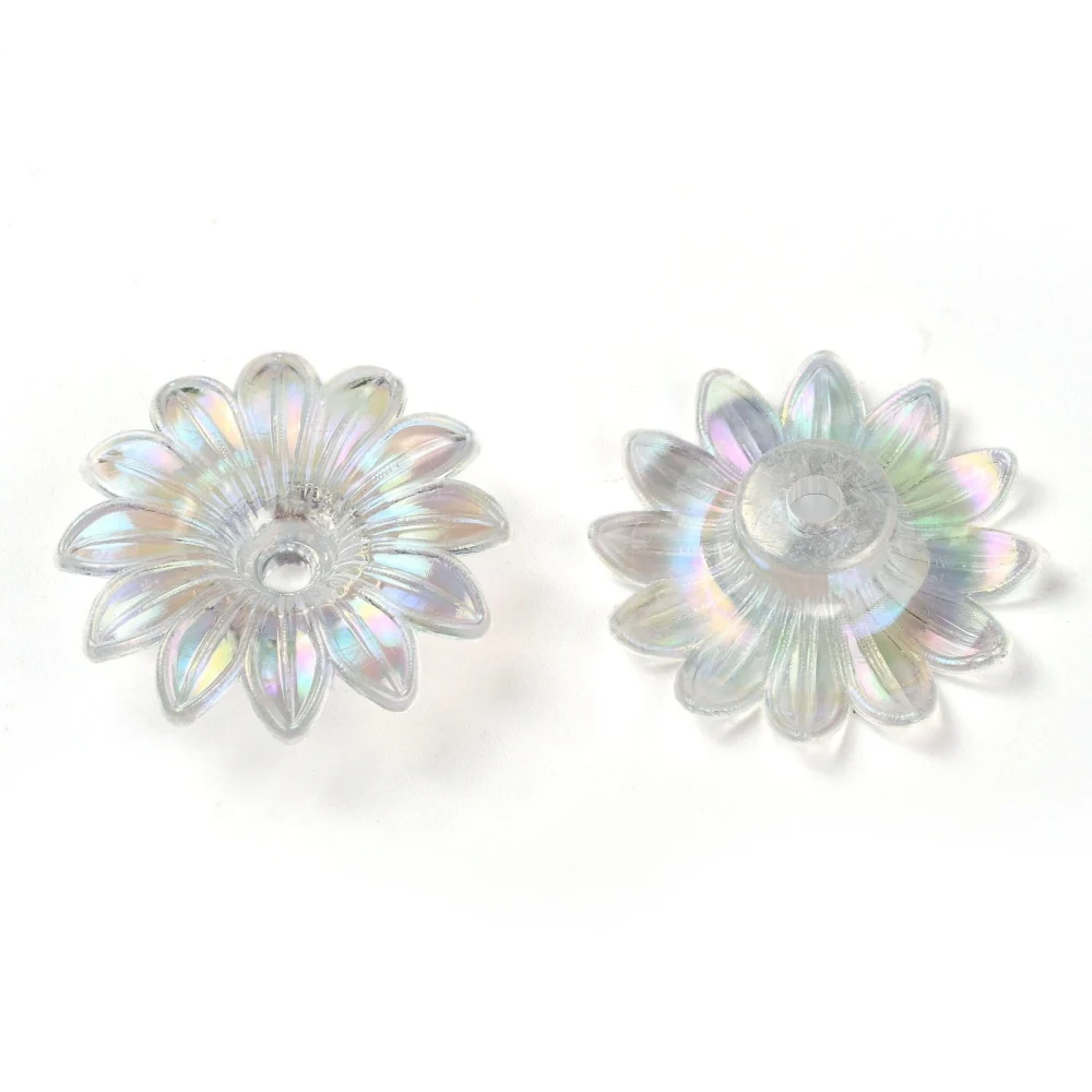 

500 г прозрачные акриловые бусины AB, цветные цветы, прозрачные AB 34x34x9 мм, отверстие: 4 мм, около 260 шт./500 г