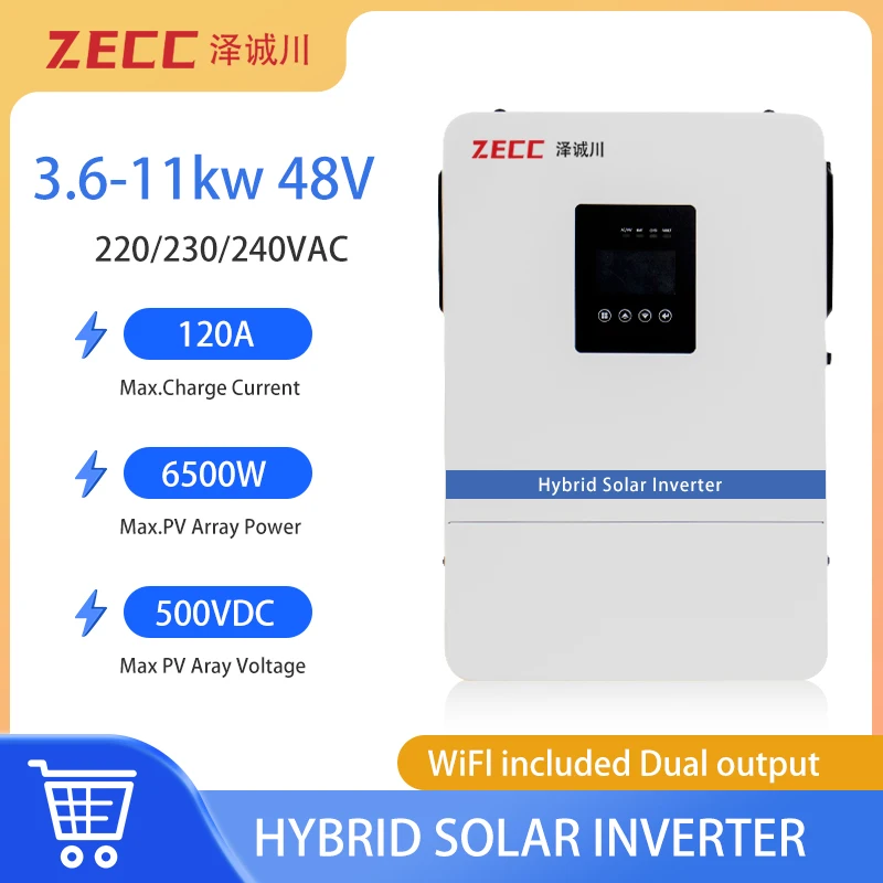อินเวอร์เตอร์โซลาร์เซลล์แบบรวม Zecc พร้อมระบบ MPPT ในตัว สำหรับใช้ในบ้าน เครื่องกำเนิดไฟฟ้าพลังงานแสงอาทิตย์ 220V/380V  คลื่นไซน์บริสุทธิ์ความถี่สูง 1