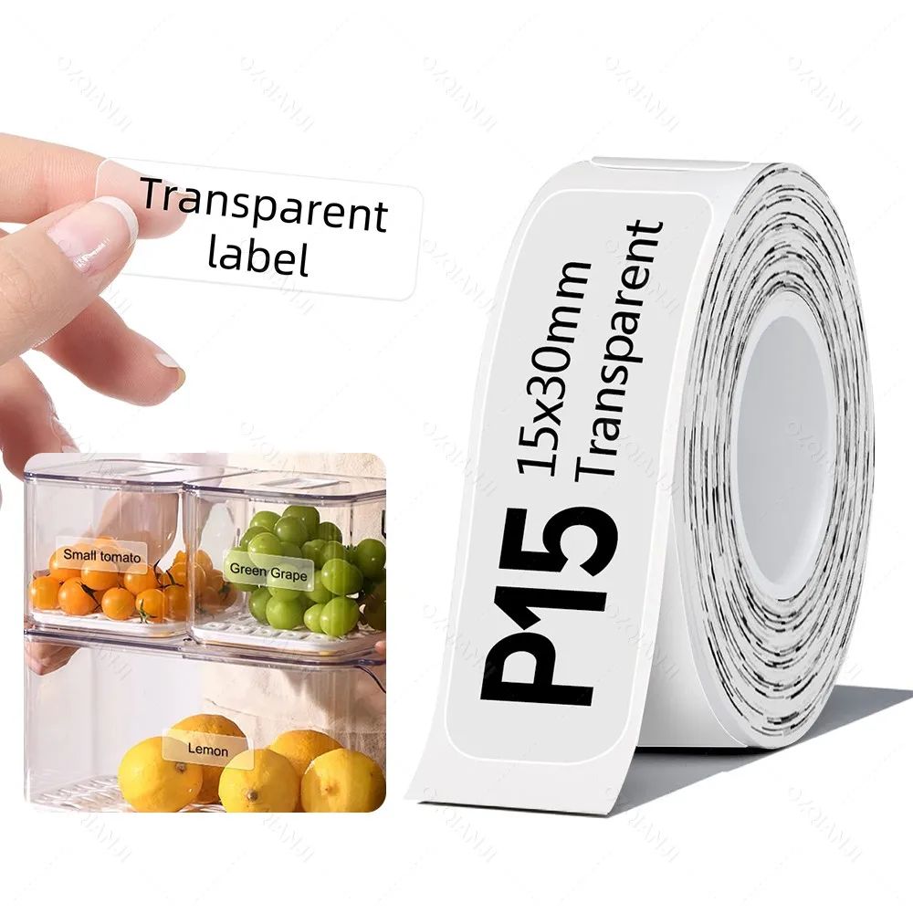 6Rolls White Label Tape for P15 Thermal Label Maker Color Paper 15mmx30mm 230PCS/Roll Waterprood Adhesive DIY Printing Sticker