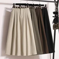 2026 Korean High Waisted Suit Pleated Skirt Plus Size Skirts for Women Spring Elegant Solid Women's Wrap Umbrella Skirts