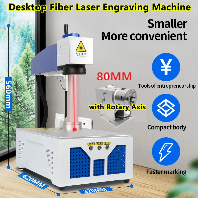 

Raycus Max Fiber Laser Engraving Machine Desktop Marker 50W 30W 20W 300x300mm with Rotary Axis Engraver for Steel Metal 220/110V