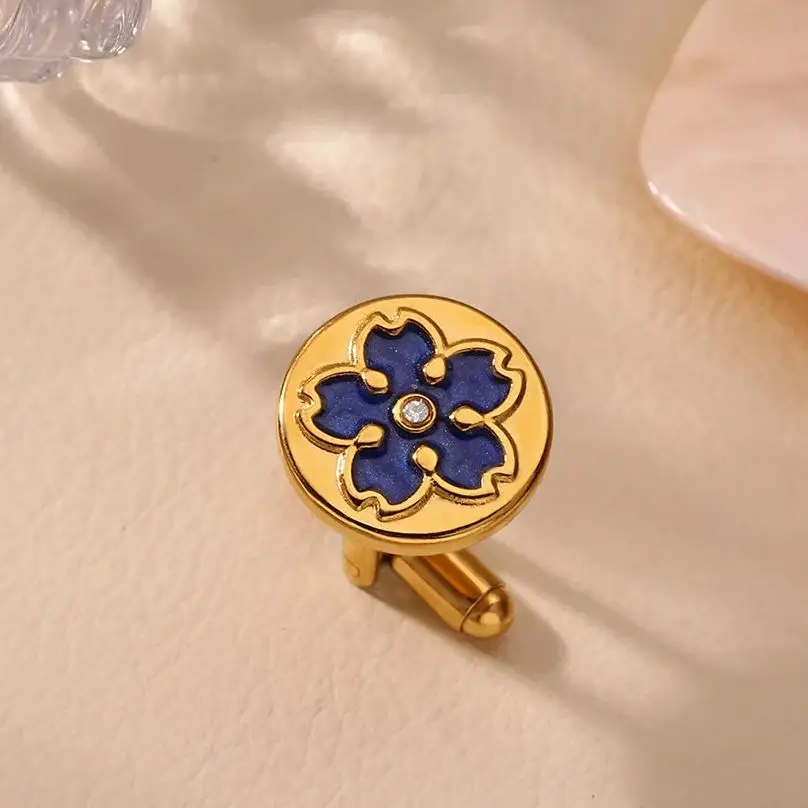 Luxury Stainless Steel Cufflinks for Men Women Floral Design
