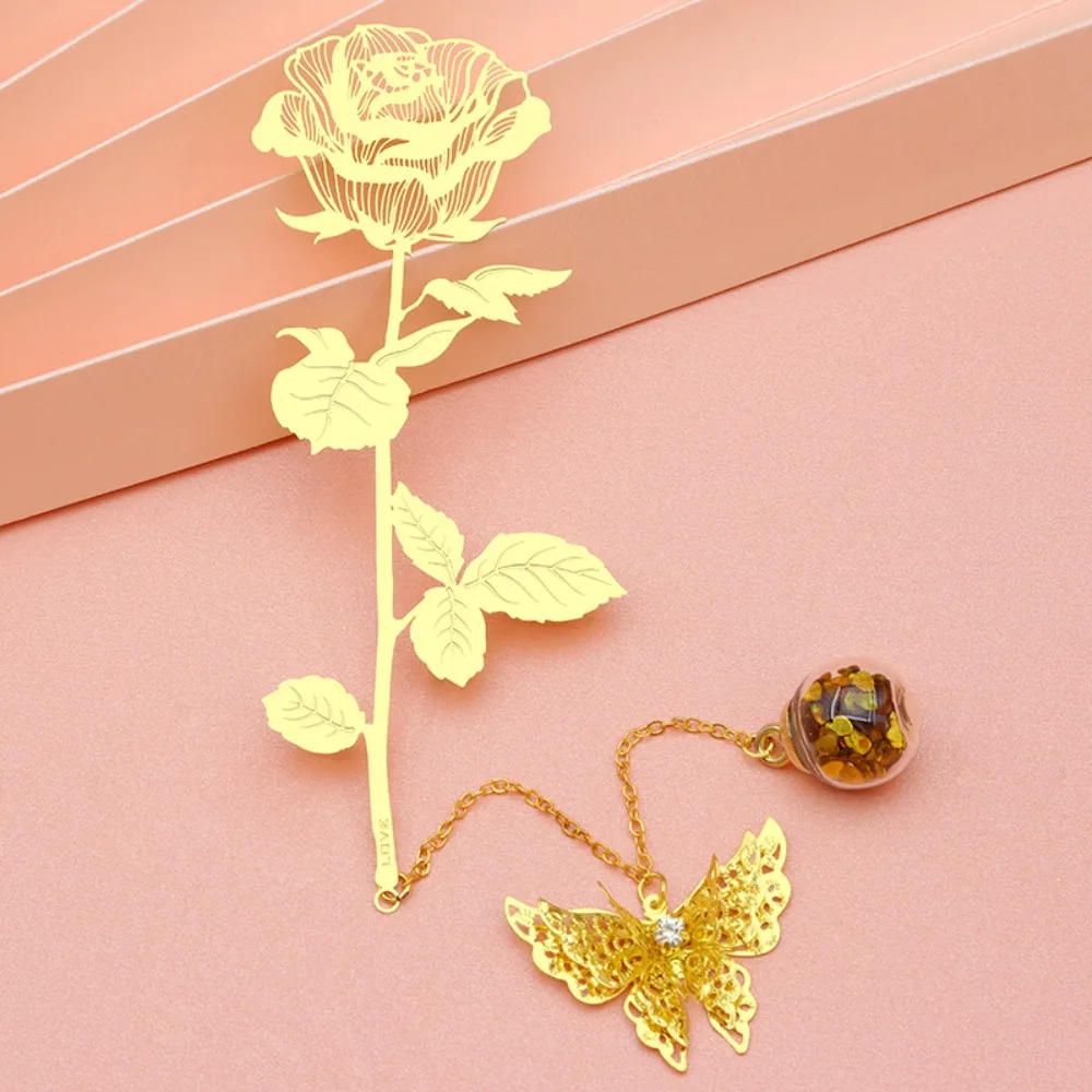 Metal Golden Rose Bookmarks Gift Box Flower Bookmark Student Stationery Gifts Unique Page Marker Book Page Holder Book Clip metal bookmark bookmark page holder bookmark holder