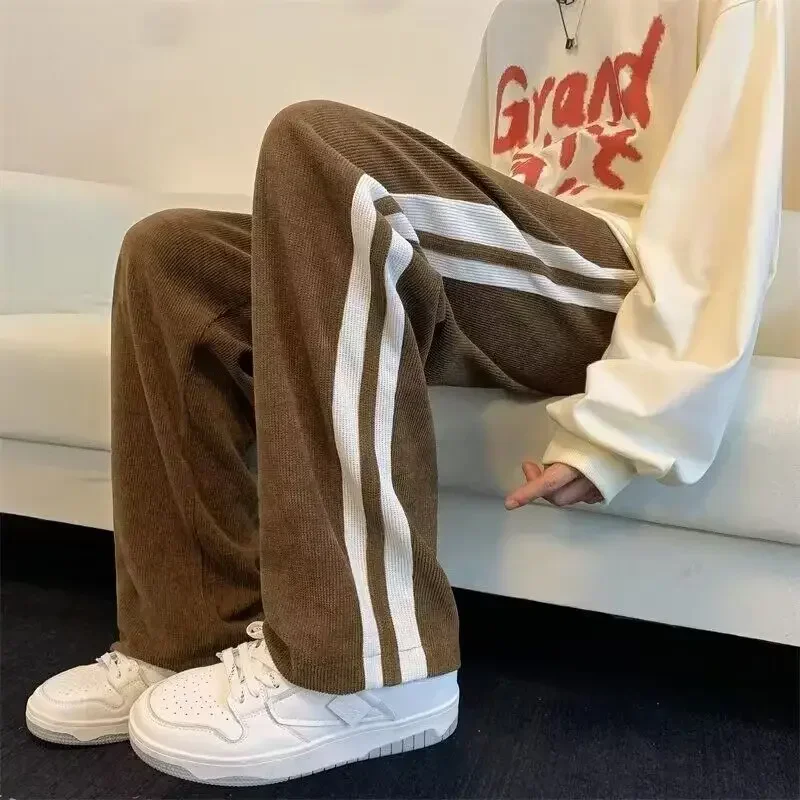 Contrast striped corduroy sweatpants for men 2024 new autumn trendy versatile loose straight casual pants for men men pants y2k