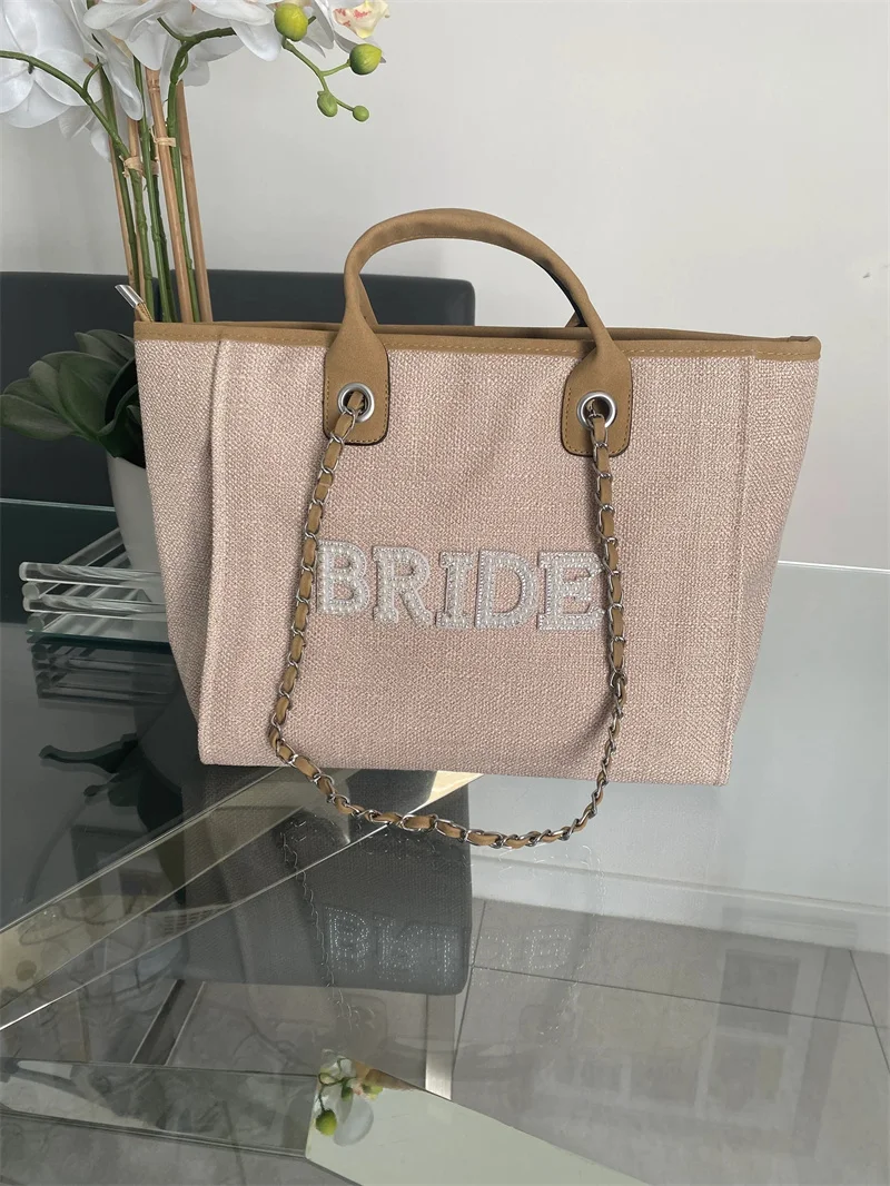 Personalised Shoulder Tote Bag, Women's Handbag, Beach Bag, custom Hand Bag, Canvas Bag, Gifts For her, Chain tote bag,honeymoon