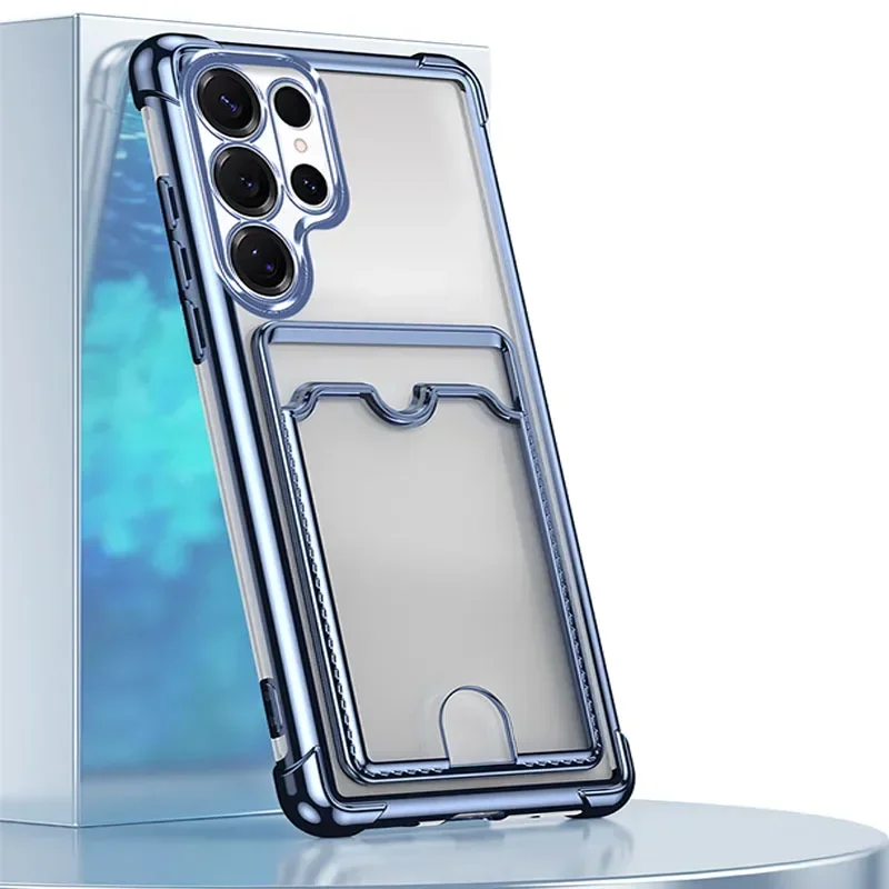 Clear Shockproof Card Holder Phone Case with Transparent Plating and Wallet Back Cover