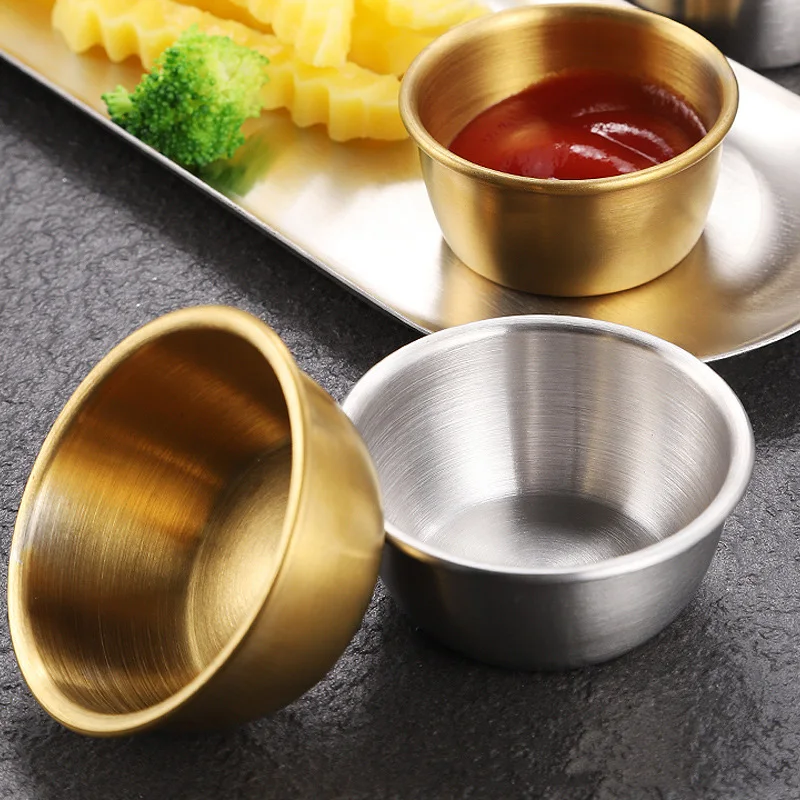 1Pc Korean Sauce Katori Tableware 304 Stainless Steel Golden Seasoning Plate Tomato Sauce Bowl - 7Cm