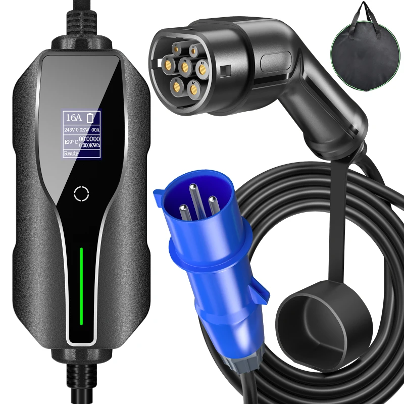 

Portable Level 2 EV Charger Type2 16/20/24/32A EVSE Charger for Electric Vehicle Charging Cable 5 Meters