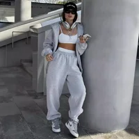 Mode décontracté femmes survêtement ensemble à capuche costume d'entraînement Fitness sport femme vêtements tenue ample taille élastique pantalon de course 2