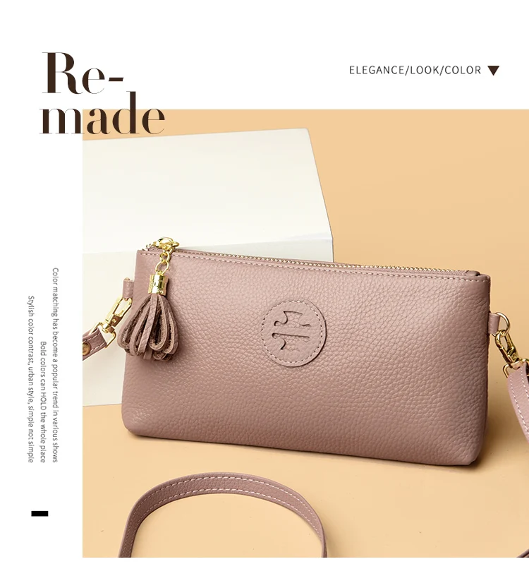 Damentasche aus echtem Leder, modische Umhängetasche mit Quasten, vielseitige kleine quadratische Handtasche – Detail 8