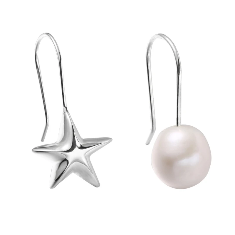 

Imitation Pearl Earrings for Women Girls Fashionable Asymmetrical Star Ear Hook
