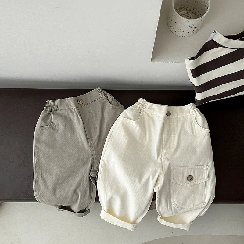 Spring And Autumn Newborn Baby Girls And Boys Trousers Cotton Solid Travel Simple Elastic Waist Korean Fashion Soft Casual 4