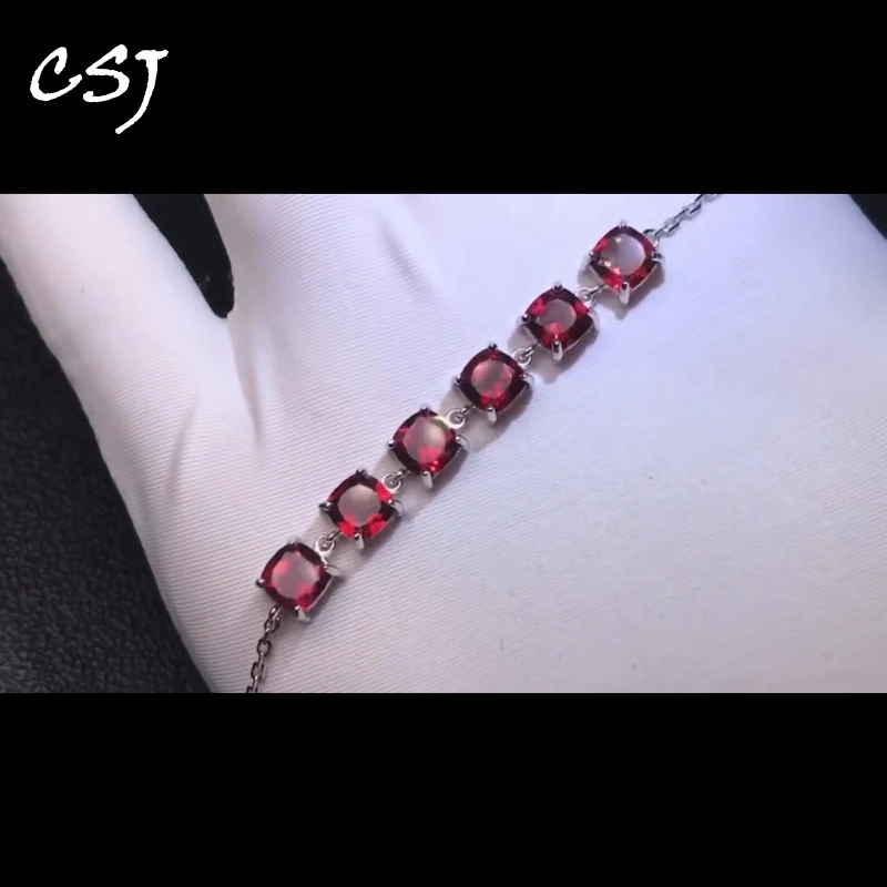 

CSJ 100% Natural Garnet Bracelet Sterling Silver Cordierite Iolite Gemstone 6mm for Women Wedding Engagement Gift Fine Jewelry