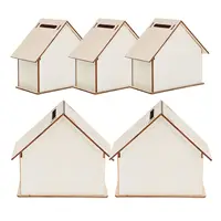 5 Pcs Wooden Children Doodle Piggy Bank Unfinished Coin Banks DIY Saving Craft House Shape Change Container 1