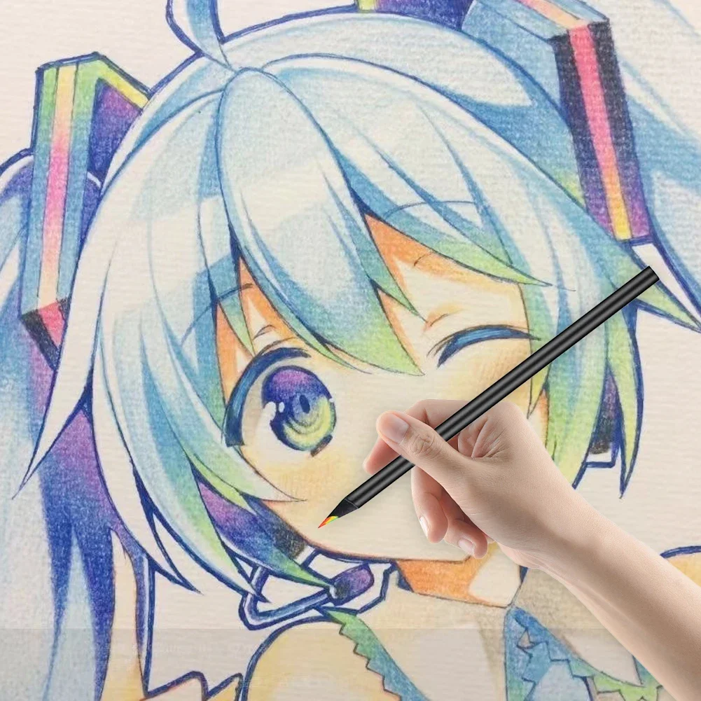 목제 점보 컬러 연필, 블랙 우드, 7 색 리드 연필, 그라데이션 레인보우 연필, 학용품, 어린이 스케치 문구