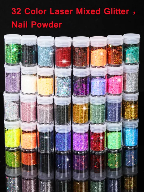 32 Pots Chunky Holographic Glitter, Reflective Body Glitter for Eyes Face Cheek Hair Nails Lips, Festival Cosmetic Glitter Spar