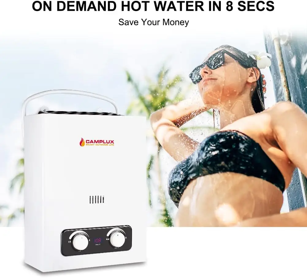 Portable Water Heater 1.5 GPM Tankless Gas Water Heater Outdoor Camping Propane Shower White