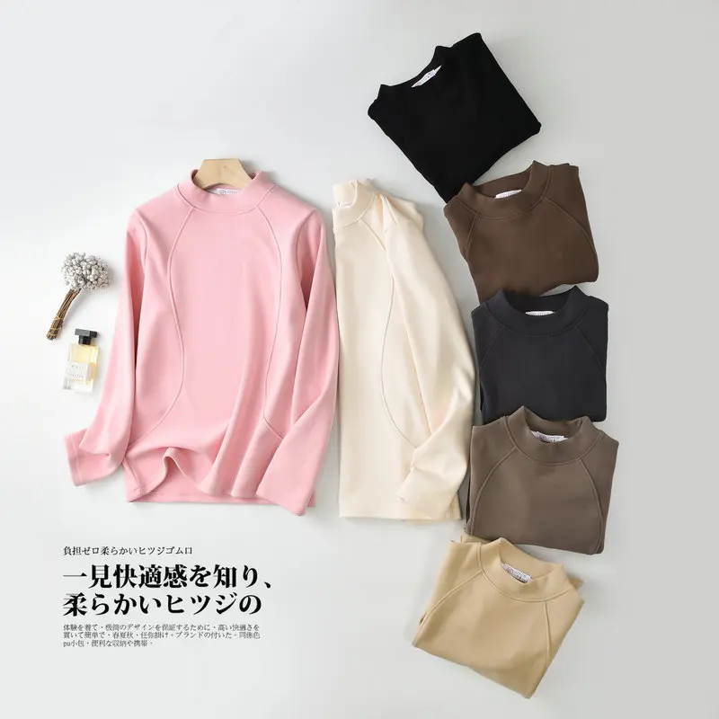 CGC Autumn Winter Thicken Warm Sweatshirts Women Simple Solid Stand Collar Hoodies Casual Long Sleeve Plus Velvet Pullovers