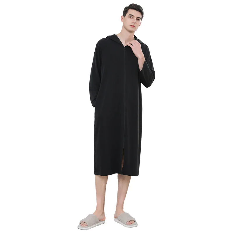 Zipper Bathrobe for Couples Summer Pajamas Hooded Nightgown Thin Sleepwear Women's Long Nightgown Summer Bathrobe
