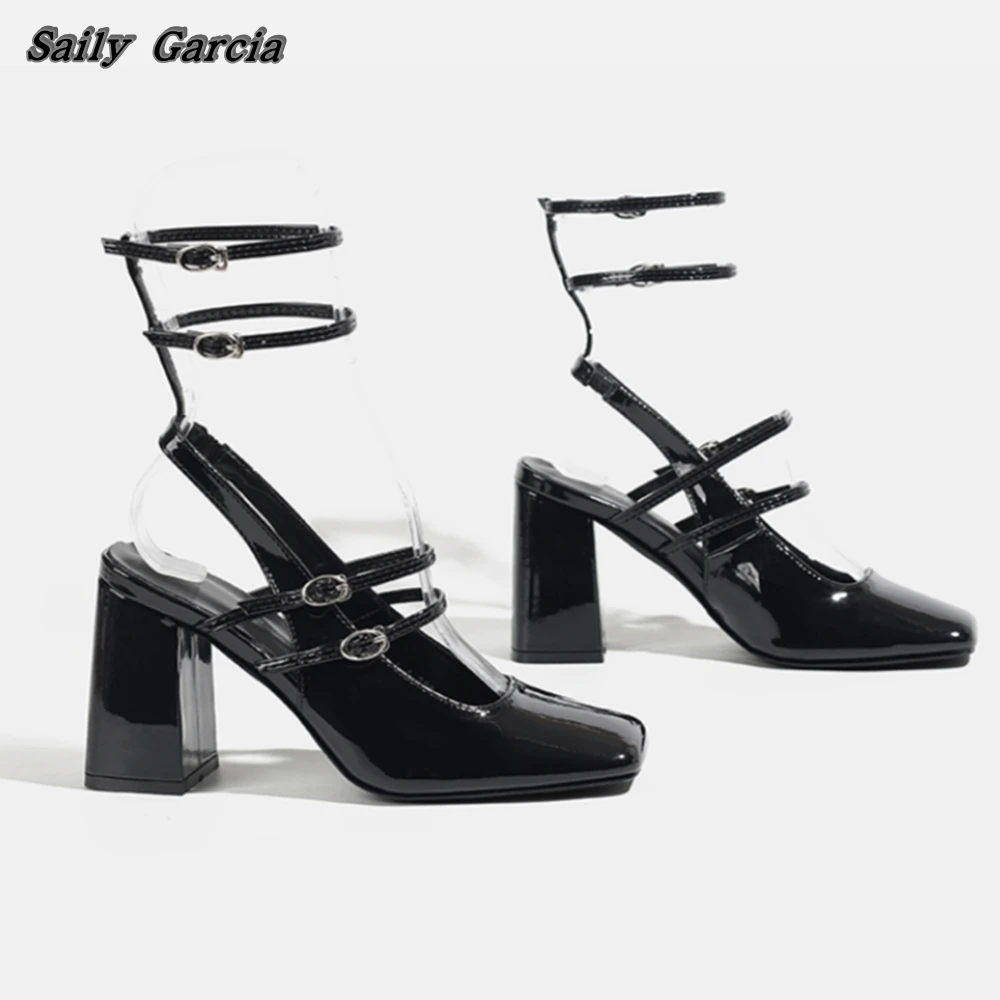 

Туфли-лодочки женские летние с квадратным носком и ремешком с пряжкой