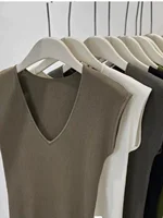 Mod V-Ne Svel Vest Women's Spring Summer New Sle plus Size Slim Fit Outerwear Base irt Tank Top T-irt Top - Image 4