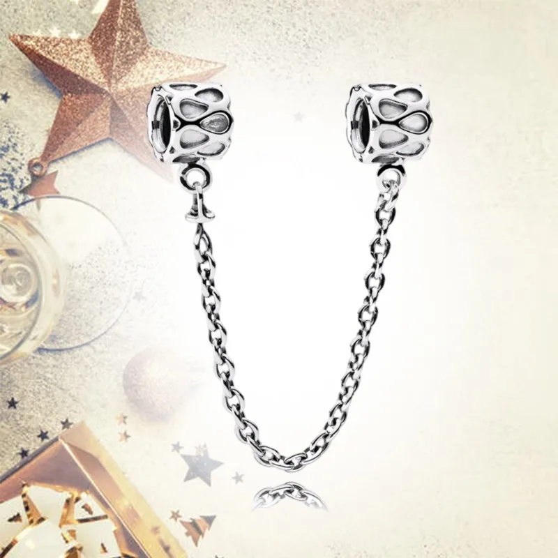 סדרת שרשרת בטיחות מבריקה עם חרוזי צ'ארם שלושה אבנים ברורות שרשרת בטיחות קליפ מתאימה לצמידים מקוריים לתכשיטים בעיצוב אישי ﻿