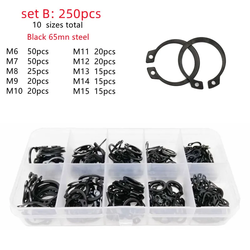 

500/250pcs M5 to M20 c clip external circlip snap retaining rings stainless steel carbon steel circlip Assortment Kit for shaft