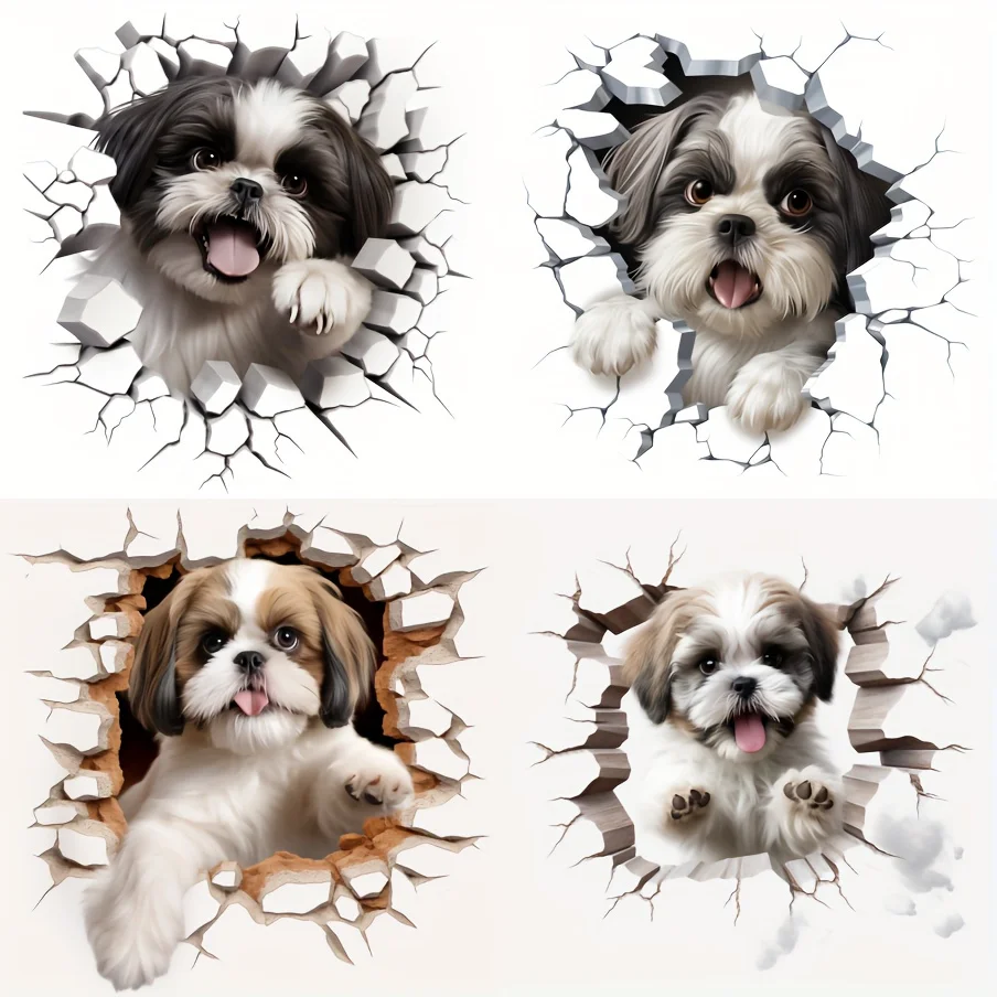

Car Sticker 4 In1 3D Cute Dog Crack Hole Walls, Birthday Gift Or Christmas Present, La