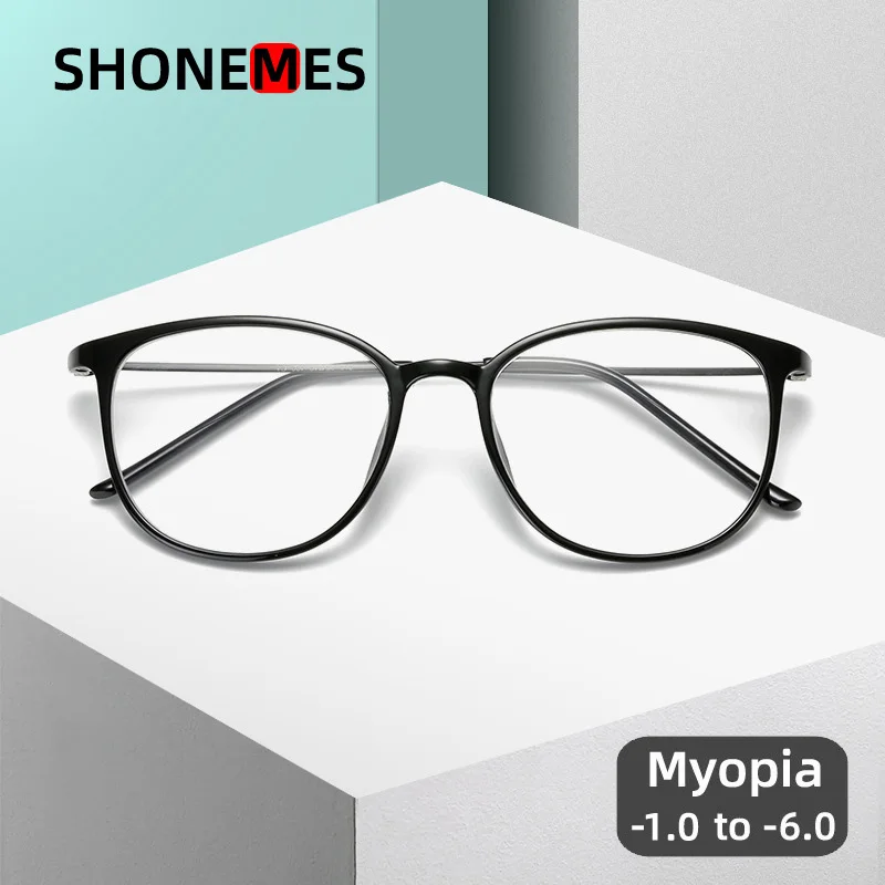 

ShoneMes Round Myopia Glasses Stylish Nearsighted Eyeglasses Ultra-light Prescription Glasses Diopter -1 2.5 4 5 6 for Men Women
