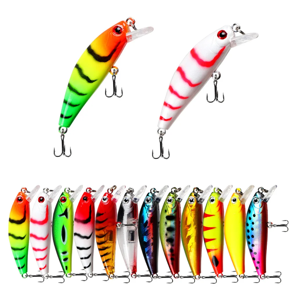 Fishing Lure 6.5g/5cm Sinking Minnow Peacock Bass Fishing Bait with 2 Trible Hook 6