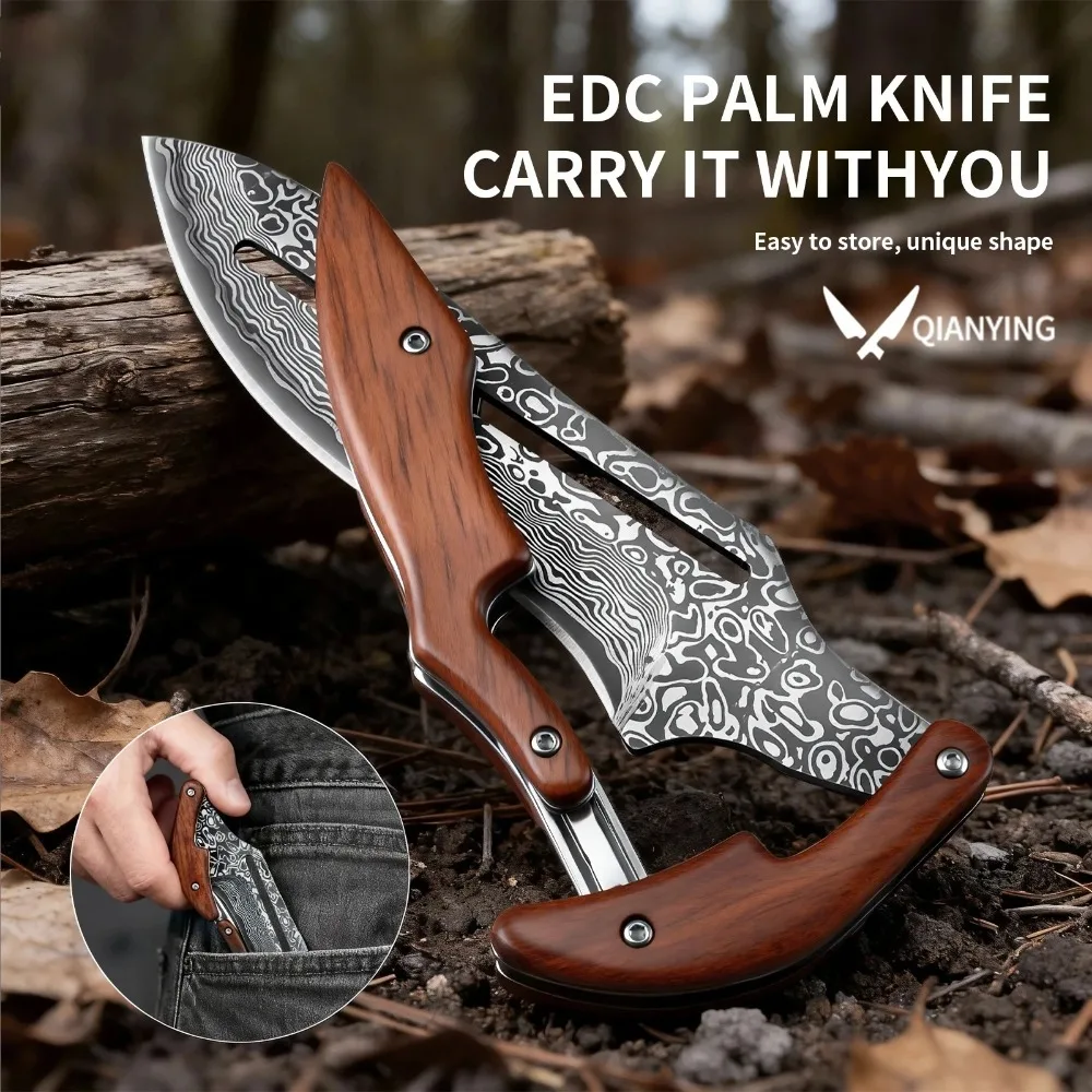 Outdoor Folding knife Stainless steel Fixed blade Wooden Handle Pocket Knife Fishing knife Multi-functional Survival Camping Too