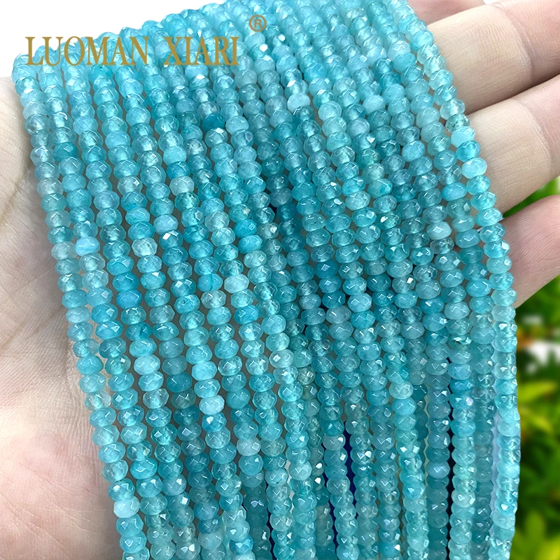 3x4MM Faceted Abacus Natural Stone Ice Blue Chalcedony Loose