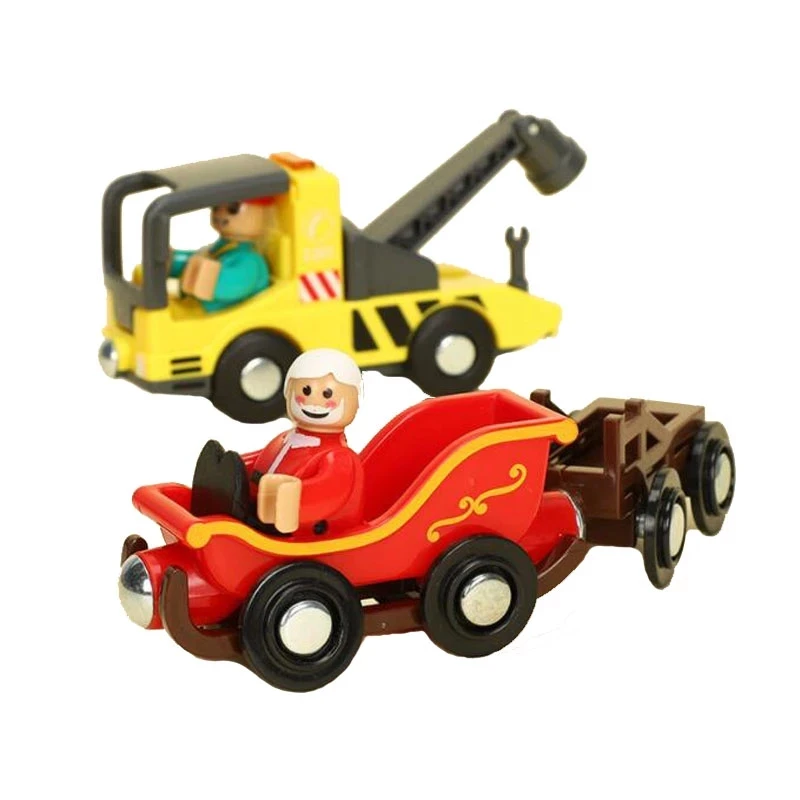 Magnetic Wooden Trolley and Vehicle Set for Kids – Educational Track Accessories and Toys