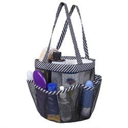 Striped Unisex Portable Foldable Mesh Toiletry Bag (Black)
