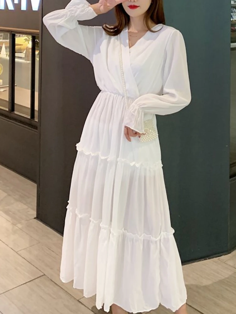 

Women's Spring Summer Elegant Casual Midi White Dress Floral Print Slim Party Vestidos Female Fashion Outwear Vintage Clothes