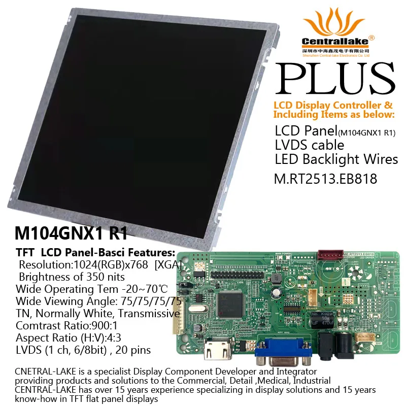 

Hot Sale for 10.4″LCD Industrial Display Screen Includes Controller Board :RTD2513 plus 10.4 inch M104GNX1 R1