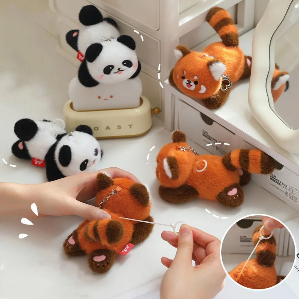 Children Gift Rotating Tail Panda Keychain Animal Stuffed Panda Pendant Cartoon Cute Raccoon Keyring Best Gifts