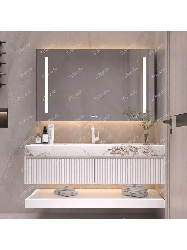 Cream Style Bathroom Cabinets Wall-mounted Design Large Capacity Storage Mirror Cabinets Shelves Furniture Bagno FYBC