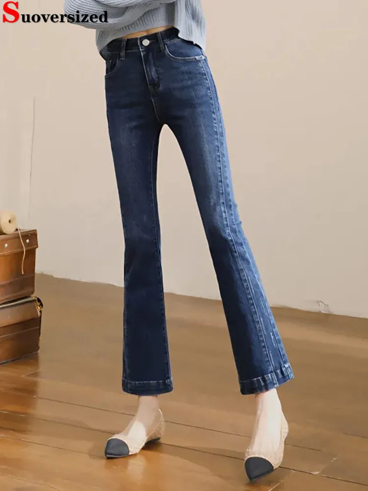 

Women High Waist Skinny Flare Jeans Korean Casual Vintage Stretch Denim Pants Spring Fall Streetwear Slim Ankle Length Vaqueros