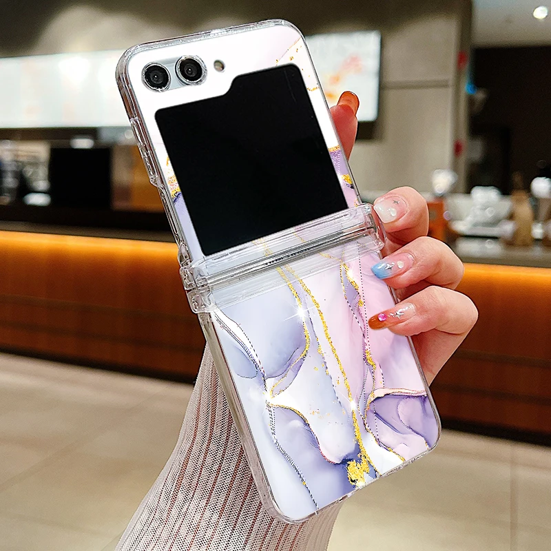 Ink Marble Pattern Transparent Folding Phone Case - Elegant Hard Cover Design