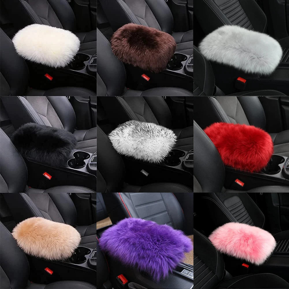 Car Plush Armrest Cover Faux Fur Auto Center Arm Rest Console Pad Wool Cushion Protector Universal for SUV/Truck/Car