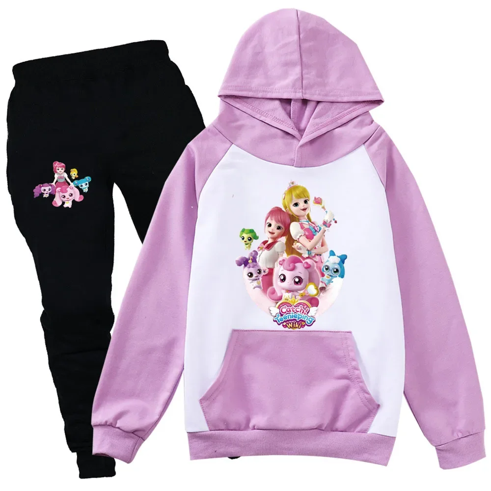 

캐치티니핑 Catch Teenieping Costume Kids Long Sleeve Hoodies Pants 2pcs Sets Toddler Girls Cartoon Tini Ping Clothes Boys Sportsuits