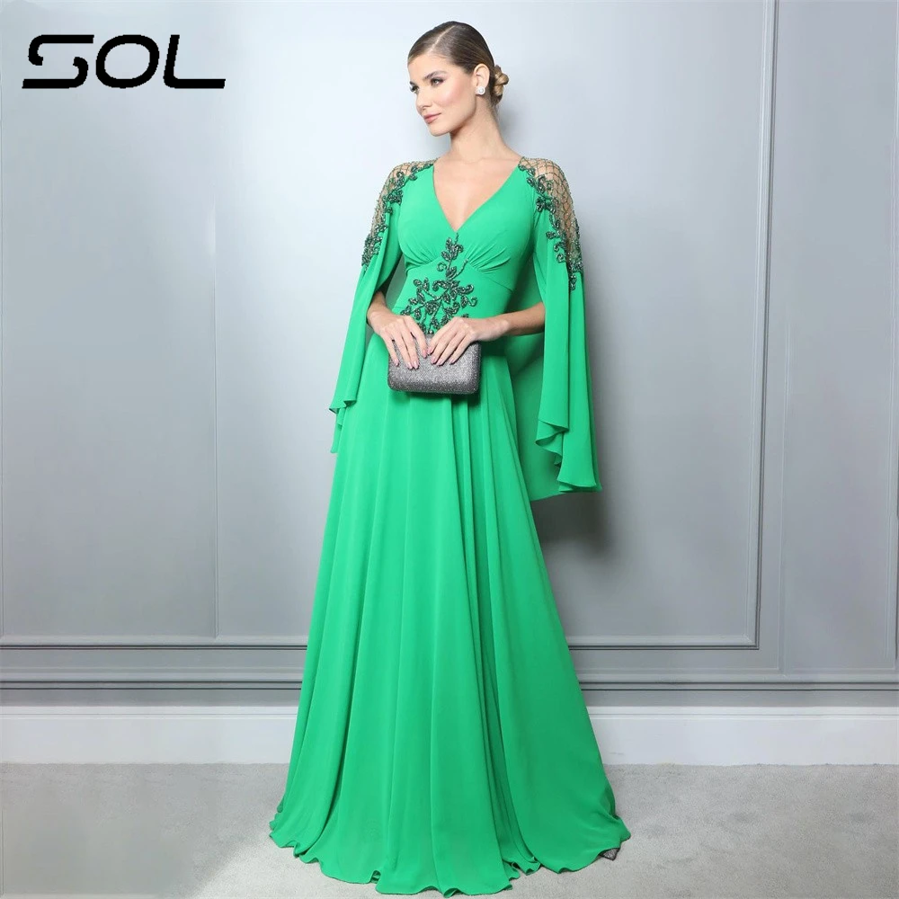 

Sol legantly Floor Lenght Chiffon Prom Dresses Sexy Dropped Shoulder Sleeves Wedding Party Gown For Women Vestidos De Noche