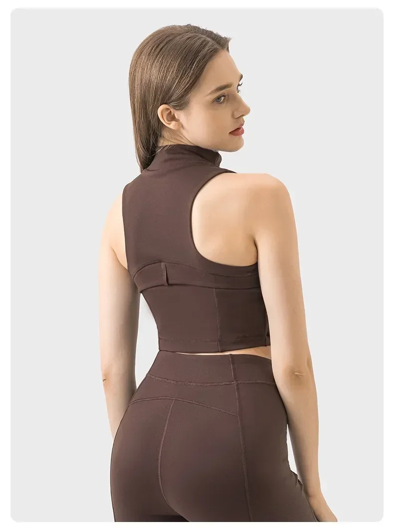 Lemon zipper vest I-shaped short top women's yoga tank sleeveless crop top gym women clothing